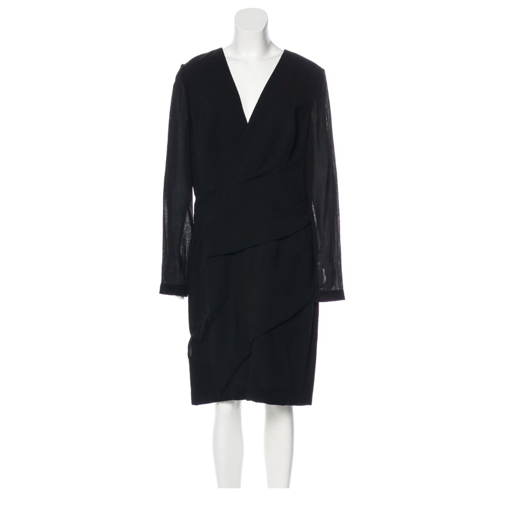 Black J. Mendel Midi Dress with Sheer Long Sleeves